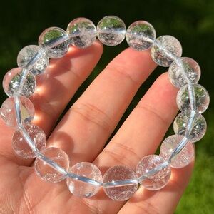 12.5mm stretchable‎ sparkling clear quartz bracelet 0991